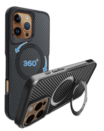 Premium Quality Magnetic Protective Case with 360 Rotating Ring Stand for iPhone 16 Pro (BLACK) (Only Ground Shipping)