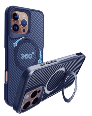 Premium Quality Magnetic Protective Case with 360 Rotating Ring Stand for iPhone 16 Pro (NAVY) (Only Ground Shipping)