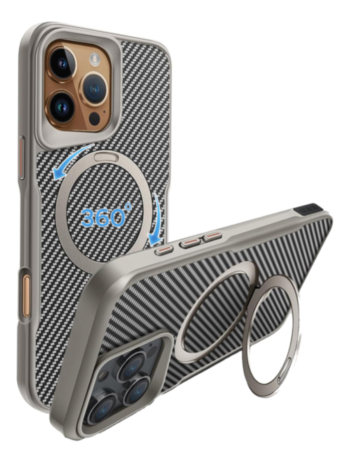 Premium Quality Magnetic Protective Case with 360 Rotating Ring Stand for iPhone 16 Pro (SILVER) (Only Ground Shipping)