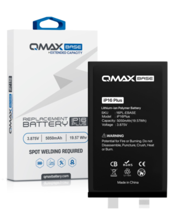 QMAX Base Extended Capacity Replacement Battery for iPhone 16 Plus (Spot Weld Required) (5050 mAh) (Only Ground Shipping)
