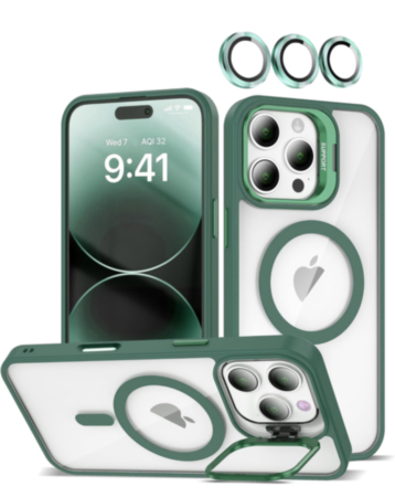Transpalet Silicone case & Camera stand with Camera Lens - DARK GREEN for iPhone 16 Pro Max (Only Ground Shipping)