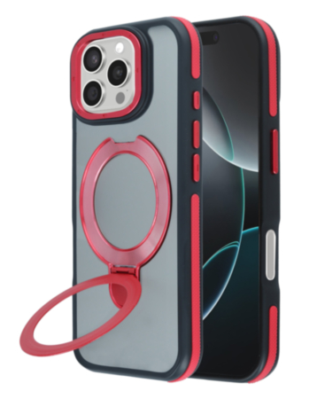 Matte Transparent Case with Wireless Charging Kickstand - RED for iPhone 16 Pro Max (Only Ground Shipping)