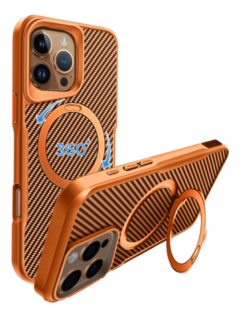 Premium Quality Magnetic Protective Case with 360 Rotating Ring Stand for iPhone 16 Pro Max (ORANGE) (Only Ground Shipping)