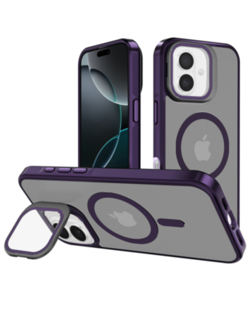 Slim Transparent Camera Stand Case with Wireless Charging - PURPLE for iPhone 16 Plus (Only Ground Shipping)