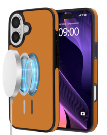 Full Cover Leather Design Wireless Charging Case - ORANGE for iPhone 16 Plus (Only Ground Shipping)