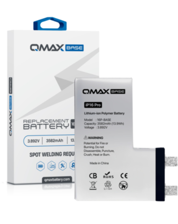 QMAX Base Replacement Battery for iPhone 16 Pro (Spot Weld Required) (3582 mAh) (Only Ground Shipping)