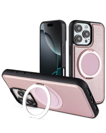 Slim Leather Case with Wireless Charging Kickstand - PINK for iPhone 16 Pro (Only Ground Shipping)