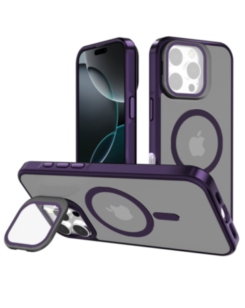 Slim Transparent Camera Stand Case with Wireless Charging - PURPLE for iPhone 16 Pro (Only Ground Shipping)