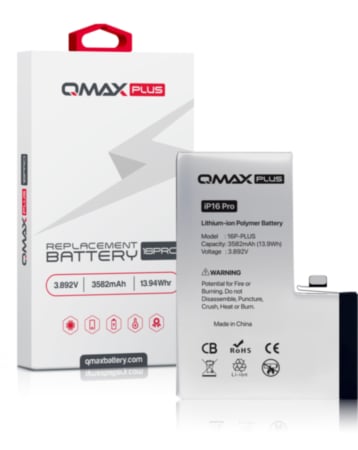 QMAX Plus Replacement Battery for iPhone 16 Pro (3582 mAh) (Only Ground Shipping)