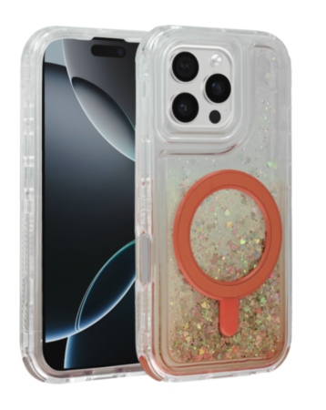 Wireless Charging Protective Glitter Liquid Bumper Case - RED for iPhone 16 Pro (Only Ground Shipping)