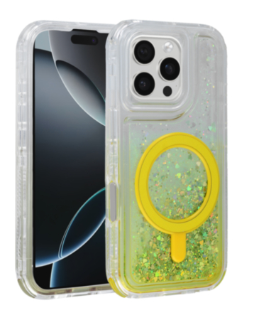 Wireless Charging Protective Glitter Liquid Bumper Case - YELLOW for iPhone 16 Pro (Only Ground Shipping)