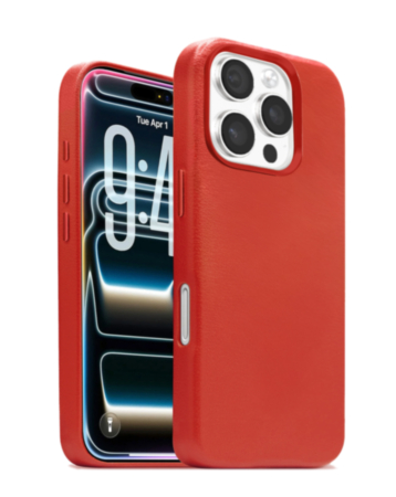 New Leather Case with Wireless Charger with IC Chip (RED) for iPhone 16 Pro Max (Only Ground Shipping)