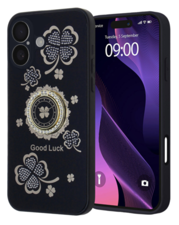 Luxury Diamond Shiny Cases with Ring - BLACK for iPhone 17 (Only Ground Shipping)