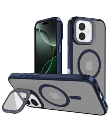 Slim Transparent Camera Stand Case with Wireless Charging - NAVY BLUE for iPhone 17 (Only Ground Shipping)