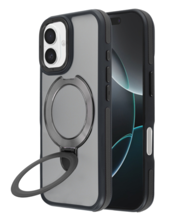 Matte Transparent Case with Wireless Charging Kickstand - BLACK for iPhone 17 (Only Ground Shipping)