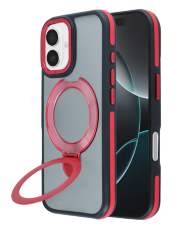 Matte Transparent Case with Wireless Charging Kickstand - RED for iPhone 17 (Only Ground Shipping)