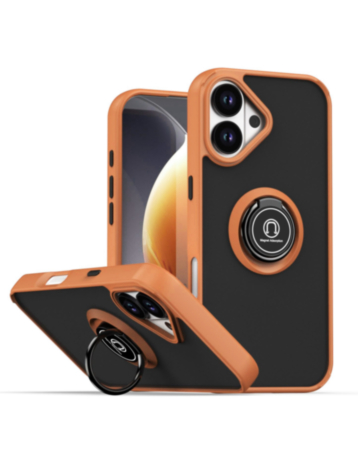 Hard PC Rear / Soft TPU Colorful Border Case with I-ring Holder - ORANGE for iPhone 17 (Only Ground Shipping)