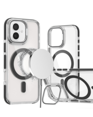 Thin Magnetic Clear Case with Camera Stand Kickstand - BLACK for iPhone 17 (Only Ground Shipping)