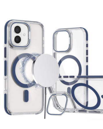 Thin Magnetic Clear Case with Camera Stand Kickstand - BLUE for iPhone 17 (Only Ground Shipping)
