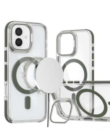 Thin Magnetic Clear Case with Camera Stand Kickstand - GRAY for iPhone 17 (Only Ground Shipping)
