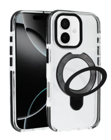 Transparent Case with Wireless Charging Kickstand - BLACK for iPhone 17 (Only Ground Shipping)