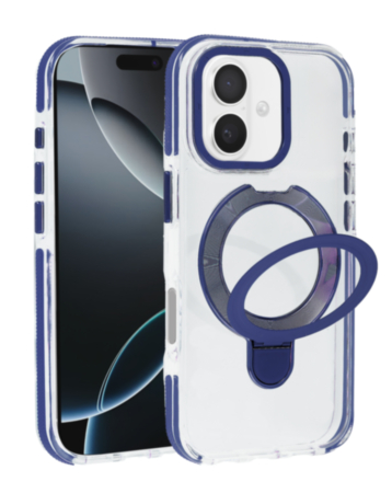 Transparent Case with Wireless Charging Kickstand - BLUE for iPhone 17 (Only Ground Shipping)