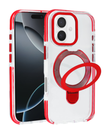 Transparent Case with Wireless Charging Kickstand - RED for iPhone 17 (Only Ground Shipping)