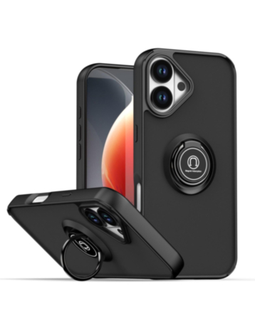 Hard PC Rear / Soft TPU Colorful Border Case with I-ring Holder - BLACK for iPhone 17 (Only Ground Shipping)