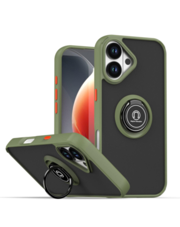 Hard PC Rear / Soft TPU Colorful Border Case with I-ring Holder - NAVY GREEN for iPhone 17 (Only Ground Shipping)