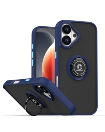 Hard PC Rear / Soft TPU Colorful Border Case with I-ring Holder - NAVY BLUE for iPhone 17 (Only Ground Shipping)