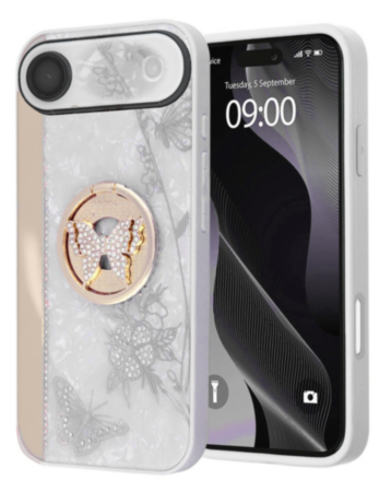 Luxury Diamond Shiny Cases with Butterfly Ring - WHITE for iPhone 17 Pro (Only Ground Shipping)