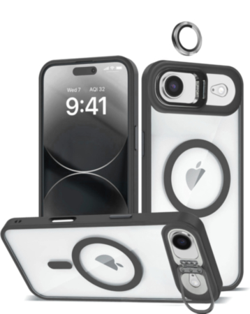 Thin Magnetic Clear Case with Camera Stand & Camera Cover - BLACK for iPhone Air (Only Ground Shipping)