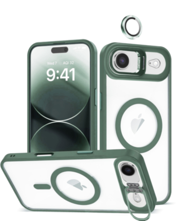 Thin Magnetic Clear Case with Camera Stand & Camera Cover - DARK GREEN for iPhone Air (Only Ground Shipping)