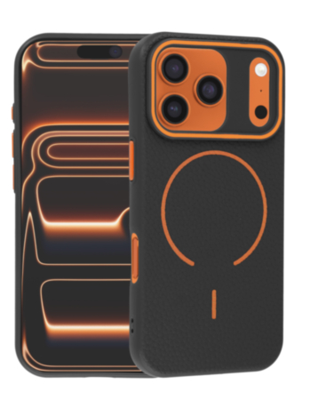 Magnetic Leather Soft Cases - BLACK & ORANGE for iPhone 17 Pro (Only Ground Shipping)