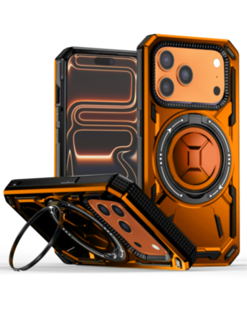 Full-Body Rugged Shockproof Case with Ring Holder - ORANGE for iPhone 17 Pro (Only Ground Shipping)