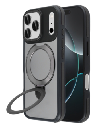 Matte Transparent Case with Wireless Charging Kickstand (Black) for iPhone 17 Pro / 18 Pro (Only Ground Shipping)
