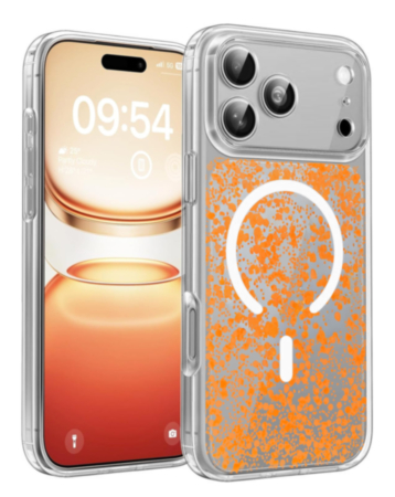 Glitter Transparent Magnetic Cases (ORANGE) for iPhone 17 Pro (Only Ground Shipping)