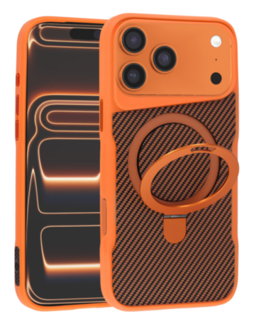 Carbon Fiber Magnetic Kickstand Case - ORANGE for iPhone 17 Pro (Only Ground Shipping)