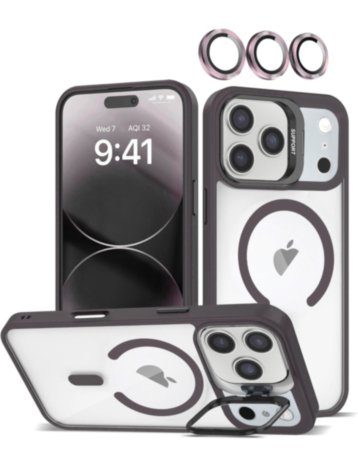 Thin Magnetic Clear Case with Camera Stand & Camera Cover - BLACK for iPhone 17 Pro (Only Ground Shipping)