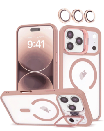 Thin Magnetic Clear Case with Camera Stand & Camera Cover - PINK for iPhone 17 Pro (Only Ground Shipping)