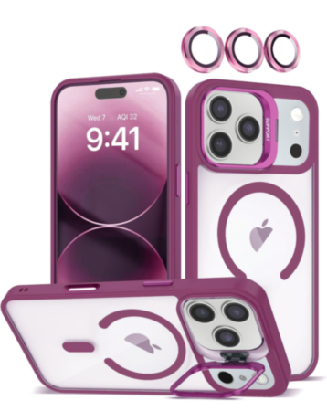 Thin Magnetic Clear Case with Camera Stand & Camera Cover - WINE for iPhone 17 Pro (Only Ground Shipping)