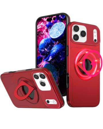 Ring Stand Case & Camera Lens Sliding Cover (Red) for iPhone 17 Pro / 18 Pro (Only Ground Shipping)