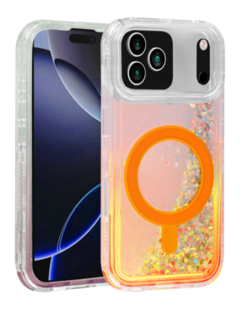 Wireless Charging Protective Glitter Liquid Bumper Case - ORANGE for iPhone 17 Pro (Only Ground Shipping)