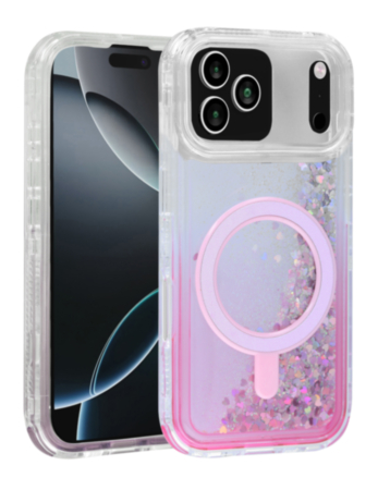 Wireless Charging Protective Glitter Liquid Bumper Case - PINK for iPhone 17 Pro (Only Ground Shipping)