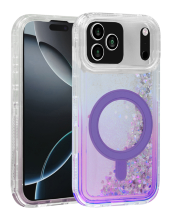 Wireless Charging Protective Glitter Liquid Bumper Case - PURPLE for iPhone 17 Pro (Only Ground Shipping)
