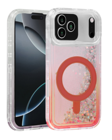 Wireless Charging Protective Glitter Liquid Bumper Case - RED for iPhone 17 Pro (Only Ground Shipping)