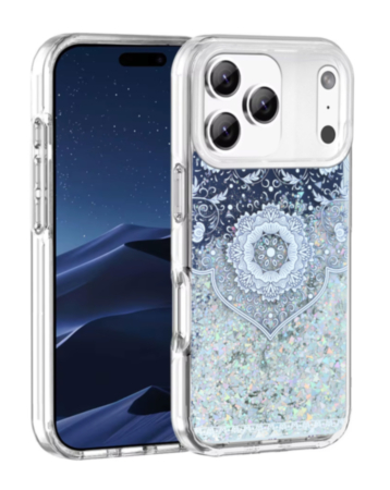 Liquid Quicksand Glitter Cover Case - ETHNIC FLOWERS for iPhone 17 Pro Max (Only Ground Shipping)