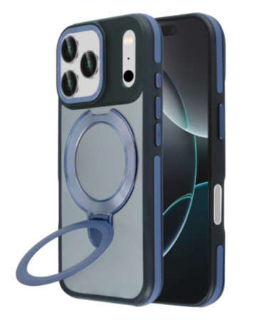 Matte Transparent Case with Wireless Charging Kickstand (Blue) for iPhone 17 Pro Max / 18 Pro Max (Only Ground Shipping)