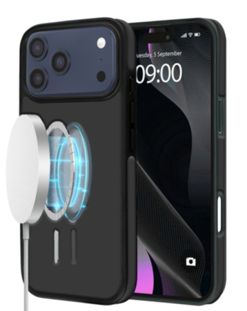 Full Cover Leather Design Wireless Charging Case - BLACK for iPhone 17 Pro Max (Only Ground Shipping)