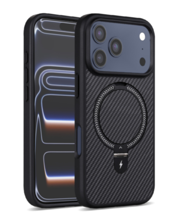  Magnetic Kickstand Case with Carbon Fiber -BLACK for iPhone 17 Pro max (Only Ground Shipping)